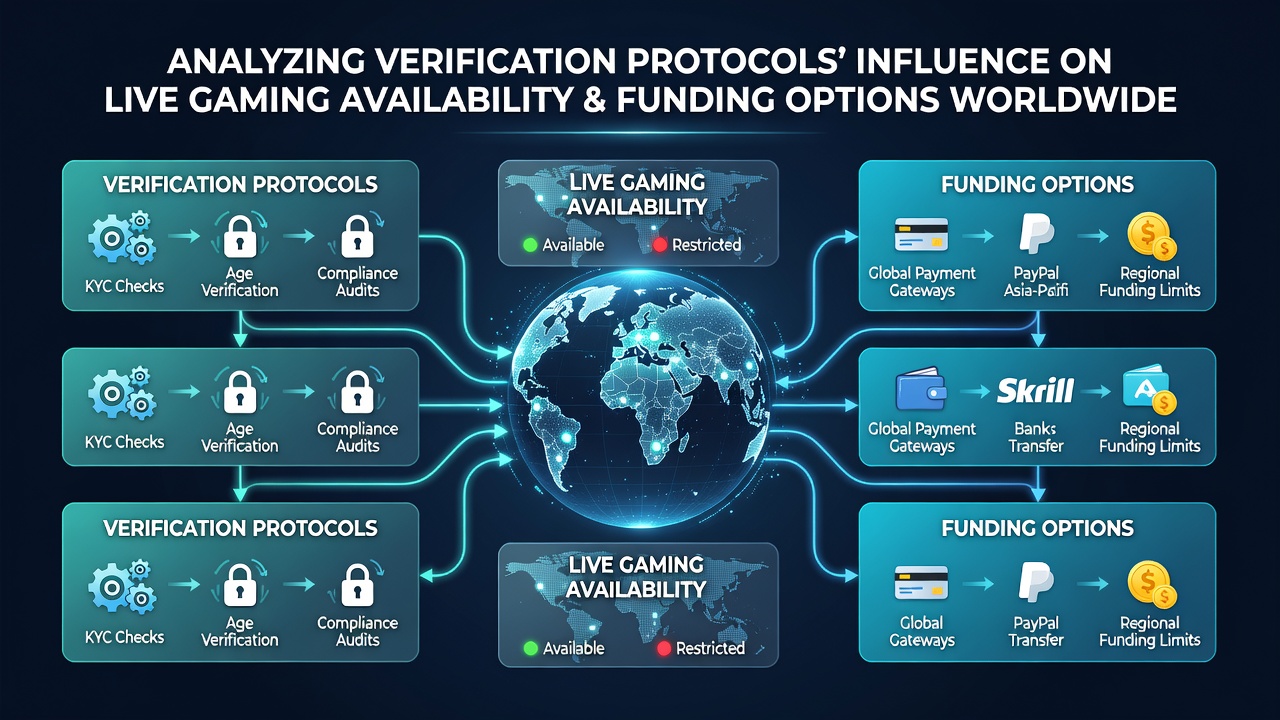 Global map highlighting regions with strict verification protocols for live gaming platforms
