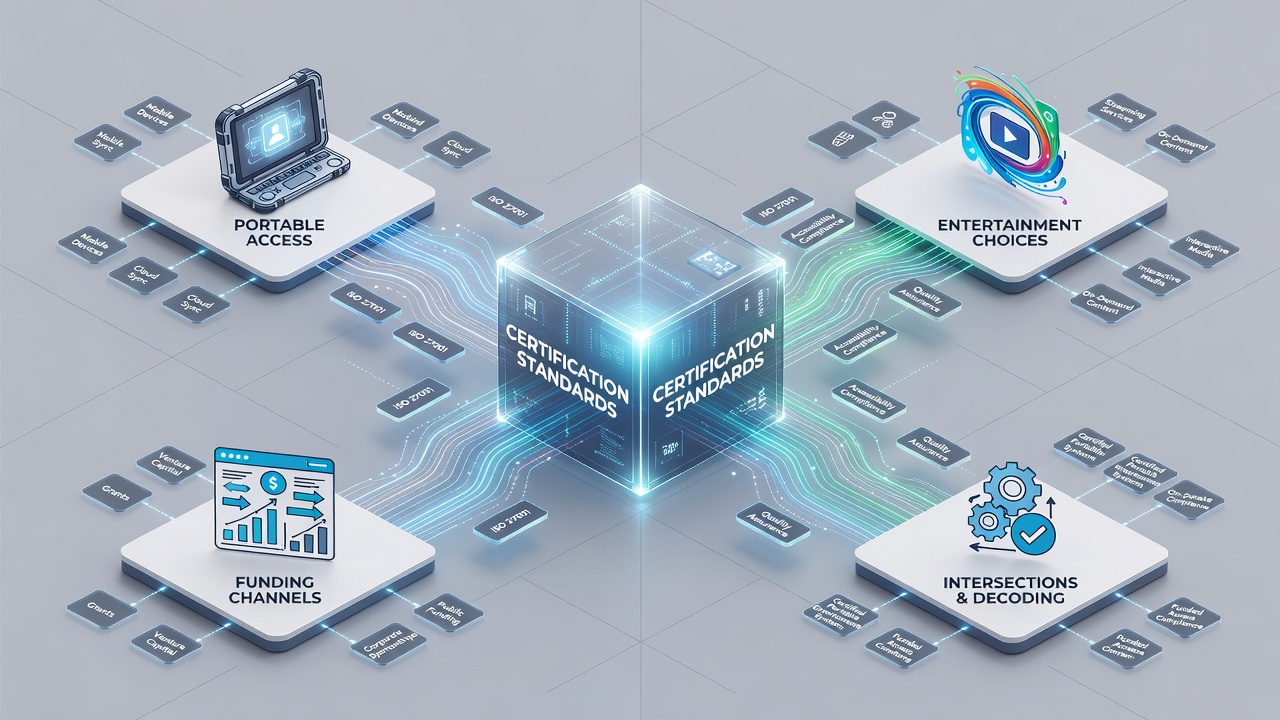 Illustration of certification standards applied to portable entertainment devices and access protocols