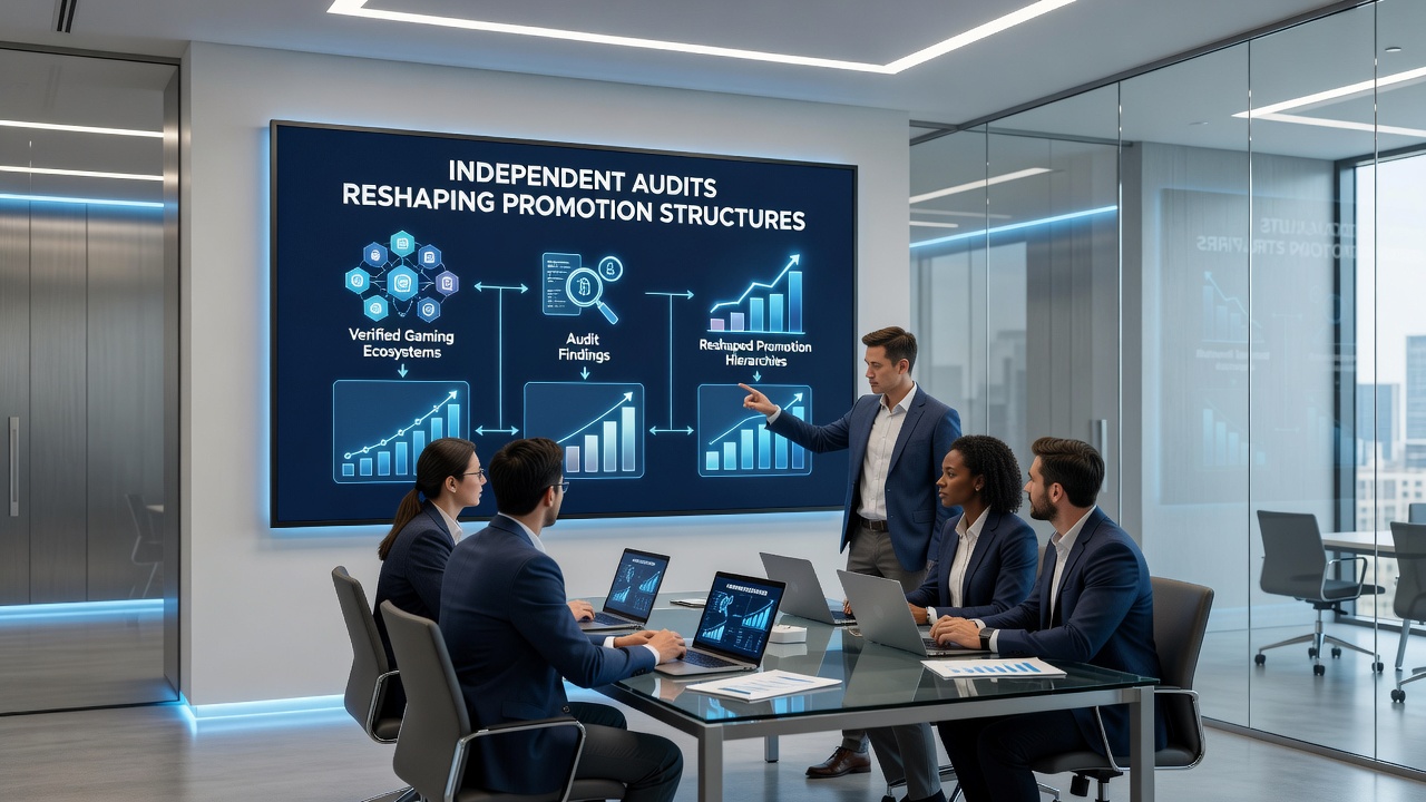 Auditors analyzing data flows between promotion engines and game certification systems in a gaming ecosystem